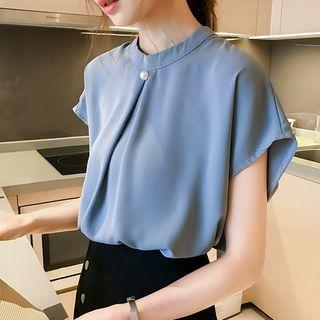 Plain Short Sleeve Open Back Chiffon Blouse