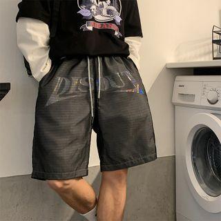Lettering Plaid Straight Leg Shorts
