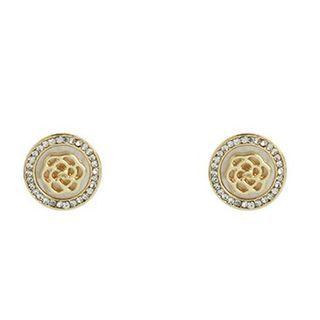 Rhinestone Disc Stud Earring 1 Pair - Gold - One Size