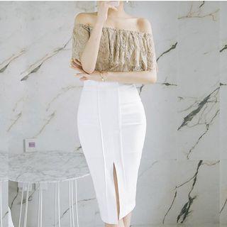 Set: Off-shoulder Lace Top + Pencil Skirt
