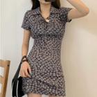 Short-sleeve Floral Slim-fit Dress As Shown In Figure - One Size
