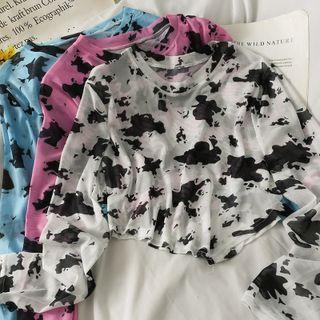 Asymmetrical Printed Sheer Light T-shirt
