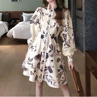 Printed Lantern-sleeve A-line Dress