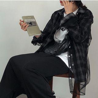 Long-sleeve Mesh Paneled Plaid Shirt