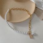 Faux Pearl Alloy Necklace Gold & White - One Size