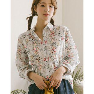 Dip-back Floral Shirt Ivory - One Size