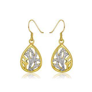 Fashion Plated Gold Water Drop Floral Earrings With Austrian Element Crystal Golden - One Size