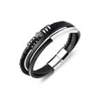 Fashion Vintage 316l Stainless Steel Geometric Pattern Leather Multi-layer Bracelet Silver - One Size