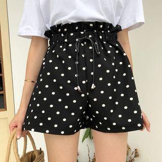 High Waist Polka Dot Shorts White Dotted - Black - One Size