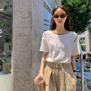 Contrast-piping Boxy Top