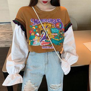 Mock Two-piece Color-block Ruffled Top