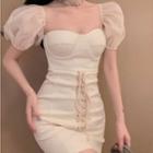 Puff-sleeve Lace-up Mini Dress
