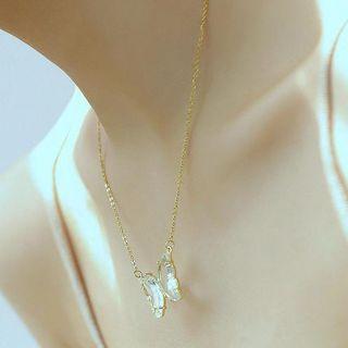 Stainless Steel Glass Butterfly Pendant Necklace