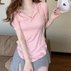 Short-sleeve Hooded T-shirt / Slit Mini A-line Skort