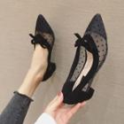 Pointy-toe Dotted Mesh Panel Block Heel Pumps