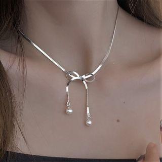 Bow Sterling Silver Necklace 1pc - Silver - One Size