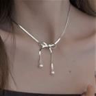 Bow Sterling Silver Necklace 1pc - Silver - One Size