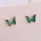 925 Sterling Silver Butterfly Stud Earring 1 Pair - Gold & Green - One Size