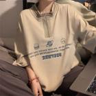 Half-zip Elbow-sleeve Printed T-shirt