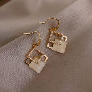 Square Rhinestone Cat Eye Stone Alloy Dangle Earring 1 Pc - Gold - One Size