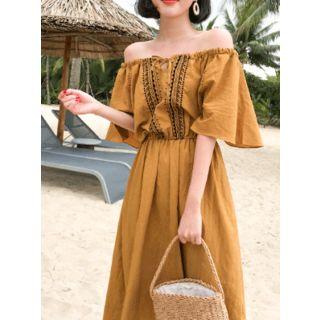 Off-shoulder Lace-trim Long Dress