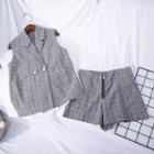 Set: Chiffon Panel Plaid Vest + Shorts