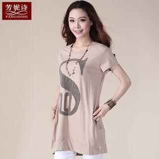 Rhinestone Short Sleeve Long T-shirt