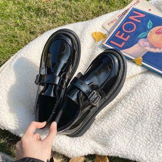 Buckled Plain Faux Leather Loafers