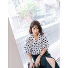 Chelsea-collar Puff-sleeve Dotted Blouse