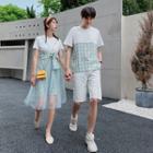 Couple Matching Short-sleeve Plaid T-shirt / Midi Dress