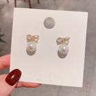 Bow Rhinestone Faux Pearl Dangle Earring 1 Pair - E1654 - Gold - One Size