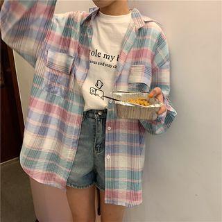 Long-sleeve Plaid Oversize Shirt As Shown In Figure - One Size