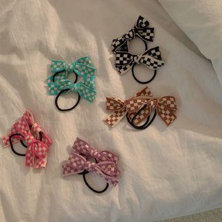 1 Pair Set: Bow Plaid Hair Tie