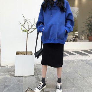 Drawstring Hoodie / High Waist Straight-fit Skirt