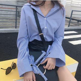Striped Tie-cuff Long-sleeved Blouse