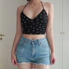 Smiley Face Print Lace-up Cropped Camisole Top