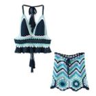 Spaghetti Strap Pointelle Knit Top / Mini A-line Skirt