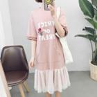 Short-sleeve Mesh-panel A-line Dress