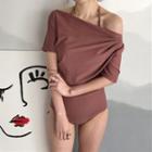 Elbow-sleeve Off Shoulder Swimsuit