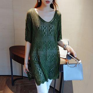 Pointelle Knit Elbow-sleeve Tunic