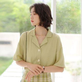 Elbow-sleeve Notch Lapel Shirt
