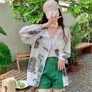 Hood Zip Print Light Jacket White - One Size