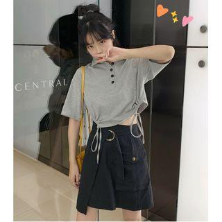 Short-sleeve Polo Shirt / Asymmetric A-line Skirt