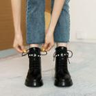 Faux Pearl Studded Lace-up Shoes