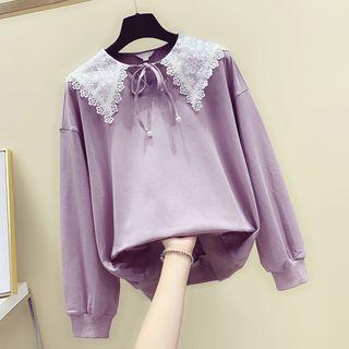Lace Collar Tie-neck Sweatshirt