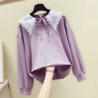 Lace Collar Tie-neck Sweatshirt