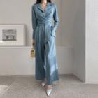 Notch-collar Knot-front Jumpsuit