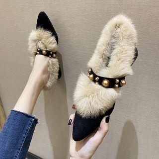 Furry Trim Block-heel Pumps
