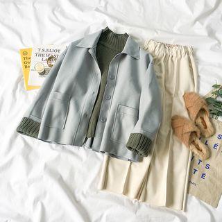 Single-breasted Jacket / Mock Neck Sweater / Wide-leg Pants