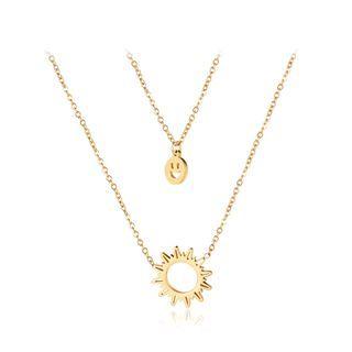Simple Plated Gold Smiley Face And Sun 316l Stainless Steel Double Necklace Golden - One Size